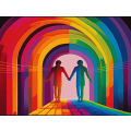 Canvas Wall Art - Rainbow Connecting Two Figures - B1380