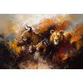 Canvas Wall Art - Lion Figures with Horns  - A1307