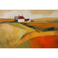 Canvas Wall Art - Abstract Painting Portrays Picturesque Farm - A1510