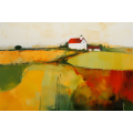 Canvas Wall Art - Abstract Painting Portrays Picturesque Farm - A1509