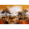 Canvas Wall Art - Abstract Representation Rural African Life  - A1240