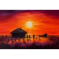 Canvas Wall Art - Family Walking at Sunset  - A1223