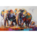 Canvas Wall Art - 3 Elephants Walking Abstract - A1380