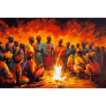Canvas Wall Art - African Villagers Around a Fire - A1435