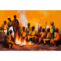 Canvas Wall Art - African Villagers Around a Fire - A1434