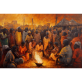 Canvas Wall Art - African Villagers Around a Fire - A1436