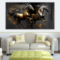 Canvas Wall Art - Canvas Wall Art- Black &amp; Golden Running Horses - B1174