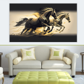Canvas Wall Art - Canvas Wall Art-Black and Golden Running Horses - B1175