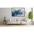 Canvas Wall Art - Dynamic Strokes Blue White Depict Raging - A1110