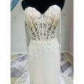 (Rental) Glenda, mermaid corset bodice with lace detail boob-tube crepe wedding dress.