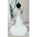 (Rental) Tiara, Crepe Sheath with side slit , lace beaded bodice with sleeves.