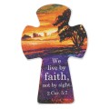 Christian Art Gifts - Wooden Cross Magnet - We live by Faith