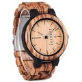 BOBO BIRD Men's Zebra Wood  Quartz Date wristwatch With Week Display