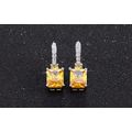 Elegant Canary Yellow Princess Cut Simulated Sapphire 4 Carat Drop Earrings.See video of stone colou