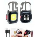 Rechargeable Cob Keychain Work Light Detachable Pocket Flashlight with Tool Kit + Bottle Opener