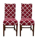 Stylish Elasticated Dining Room Chair Cover (Set of 4) | Moroccan Diamond Design | Maroon/White