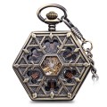 Hexagon Dial Hollow-out Flip Cover Mechanical Pocket Watch Chain Table