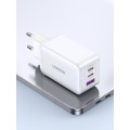 White UGREEN 65W GaN Charger 3 Port PD Fast Charge Wall Adapter