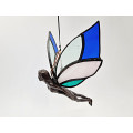 Pink &amp; Blue Stained Glass Flying Fairy (13cm)