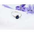 Blue Sapphire Drop &amp; Double Circles Ring (925 Silver)
