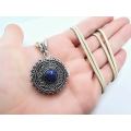Lapis Lazuli Round Locket Necklace (Opens)