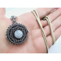 Moonstone Round Locket Necklace (Opens)