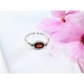 Red Garnet Ring Oval Circles (925 Silver)