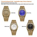 Mens Watch Antique Carved Gold, Gold Inlay, Quartz, Waterproof,