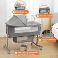 YC-616 Bedside Bassinet & Crib Curvature Cradle, Mosquito nets, Grey