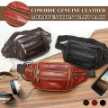 Leather Mens First Layer Cowhide Mobile Phone Pockets Waist Fanny Bag Pouch j