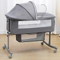 YC-616 Bedside Bassinet & Crib Curvature Cradle, Mosquito nets, Grey