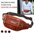 Leather Mens First Layer Cowhide Mobile Phone Pockets Waist Fanny Bag Pouch j