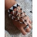 Zulu Glove Handpiece Black and White Glass Beaded Bracelet with Ring Handmade in KZN
