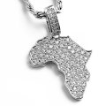 Africa Continent Iced Silver Pendant encrusted in Zircon Stones