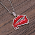 20" Rocky Horror Iced Lips & Zirconia Teeth Pendant (silver)