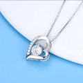 Love Heart 925 Sterling Silver Necklace with Sparkling CZ Rhinestones