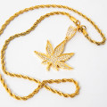 Gold Plated CZ Diamond Iced Weed Pendant