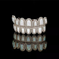 White Opal Design & CZ Iced Diamond Teeth Grillz