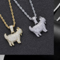 Iced CZ Diamond Goat Pendant and Rope Chain Set (silver)