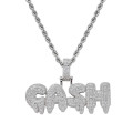 Cash Dripping Silver Plated CZ Diamond Fashion Pendant with Necklace