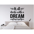 Bedroom inspirational wall quotes - It all starts with a dream