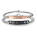 His or Hers Matching Set His Beauty Her Beast Titanium Stainless Steel Couple Bracelet in a Gift Bo