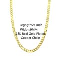 Passage 7 Copper 18K Real Gold Plated Curb Chain Hip-Hop Necklace USA Made 24 Inch-9MM Wide MANS Je