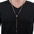 Trendsmax Stainless Steel Bead Chain Rosary Jesus Christ Crucifix Cross Pendant Long Necklacce Mens