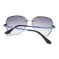 VOLCHIEN Rimless Rhinestone Ladies Sunglasses Metal Arm UV Protection Oval Frameless Women Sun glas