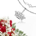 GemsChest Sterling Silver Round Cubic Zirconia Crown Pendant Necklace 18" Chain