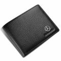 Genuine Leather Bifold Wallet with 3 Card Slots and ID Window For Mercedes Benz (Black, Merce..