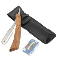 Rosewood Handle Straight Edge Barber Razor Folding Shaving Knife with 10 Blades
