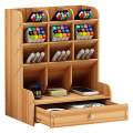 Wooden Desktop Organizer Multi-functional Pen Holder Storage Box Desktop Stationary Storage Organize