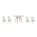 Garden, Dinning Room White Chairs & Glass Coffee Table - 5 Piece